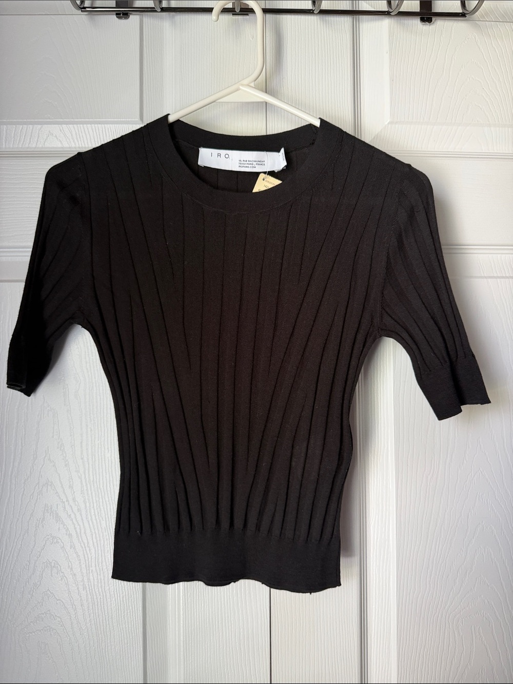 IRO Black Ribbed 100% SILK Short Sleeve Knit Tee